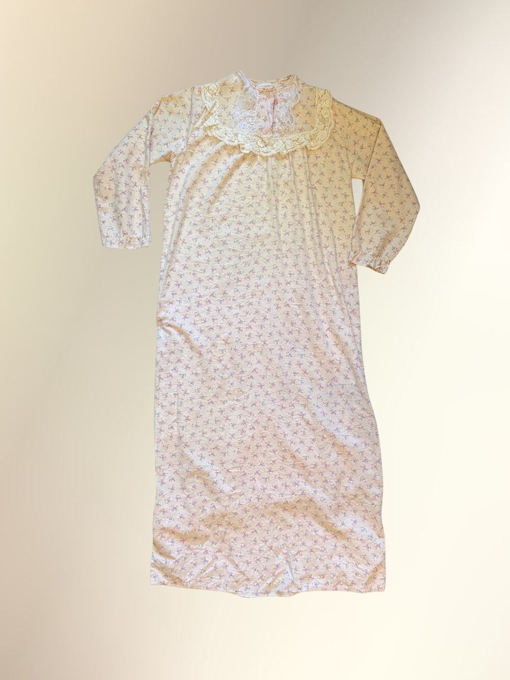 Vintage Stardust Cream Floral Lace Collar Prairie Nightgown Cottage